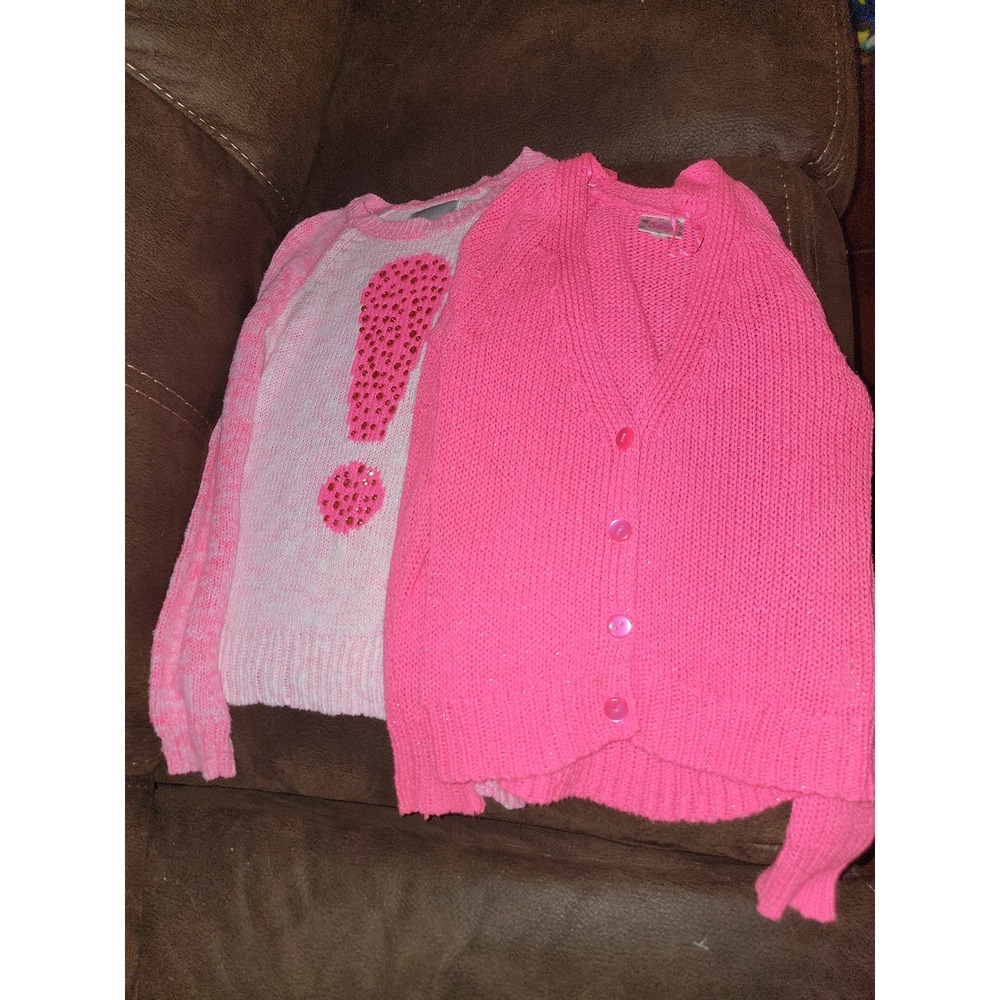 Justice lot of 2 pink sweaters exclamation point and‎ button up size 10